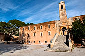 Hania, the Akrotiri peninsula. The Aya Tridha Mon Zangarlo monastery. The high bell-tower (built in 1864) loom over the entrance of the precinct walls.